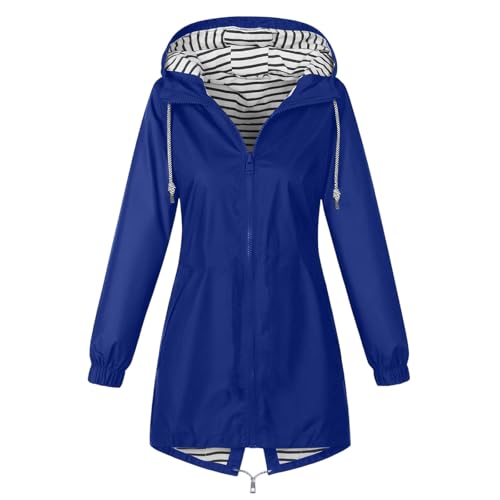 CSKJ Regenjacke Damen Wasserdicht Atmungsaktiv Softshelljacke Lang Übergangsjacke Einfarbige Outdoor Regenmantel mit Kapuze Funktionsjacke Leichte Gefüttert Windbreaker Große Größen Regenparka S-5XL von CSKJ