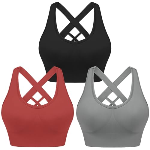 CSKJ Sport BH Damen, Push up Sport Bra Ohne Bügel Crossback Seamless Starker Halt Sports Bra mit Abnehmbaren Gepolstert für Fitness Lauf Joggen Yoga von CSKJ
