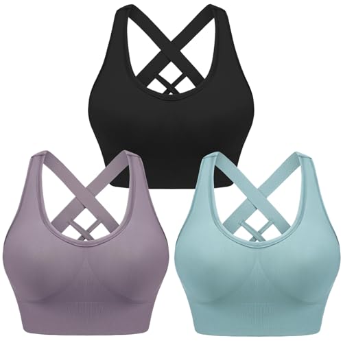 CSKJ Sport BH Große Brüste, Sport BH Damen ohne Bügel Push Up BH Starker Halt Sport Bustier Damen Gepolstert Crossback Seamless Yoga Joggen Gym Sports Bra von CSKJ