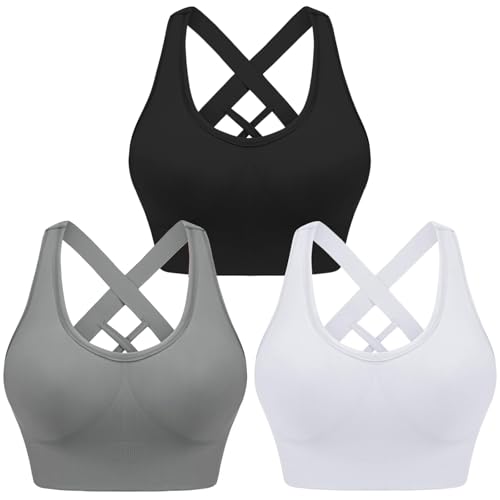 CSKJ Sport BH Starker Halt, Damen Mittle Halt Sport BH Crossback Push up Yoga Bra Nahtlose Ohne Buegel mit Abnehmbaren Gepolstert für Fitness Lauf Joggen von CSKJ