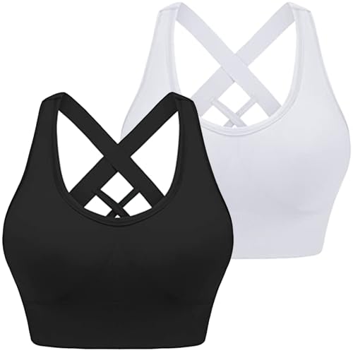 CSKJ Sport Bustier Damen Starker Halt, Sport BH Damen ohne Bügel Push Up BH Starker Halt Sport Bustier Damen Gepolstert Crossback Seamless Yoga Joggen Gym Sports Bra von CSKJ