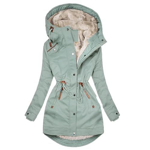 CSKJ Steppjacke Damen Warmer Lang Winterjacke Gefüttert Fleece Daunenjacke Baumwolle Elegant Pufferjacke Langarm Casual Fleecejacke mit Kapuze Wintermantel Winter Outdoor Trachtenjacke von CSKJ