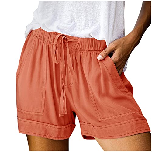 CSKJ Tages - Shorts Damen Hoher Taille Stoffhose Sommer Leicht Lässige Sweathose Damen mit Kordelzug Gerades Bein Frauen Wanderhose Lockere Frau Track Pants, Orange, XXL von CSKJ