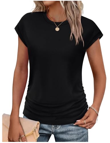 CSKJ Tshirt Damen Tops Sommer Rundhals Oberteile Damen Elegant Basic Bluse Kurzarm Tank Top Business Outfit von CSKJ