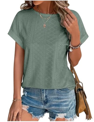 CSKJ Tshirt Damen Tops Sommer Rundhals Oberteile Damen Elegant Basic Bluse Kurzarm Tank Top Business Outfit von CSKJ