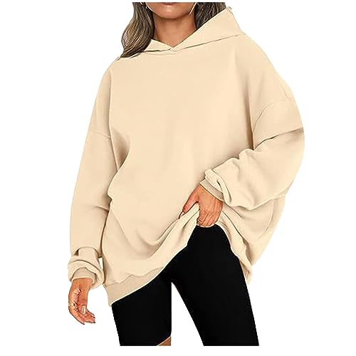 CSKJ Warehouse Deal - Damen Oversized Hoodies Sweatshirts Langarm Einfarbig Pullover Winter Kapuzenjacke Hoodies Übergangsjacke Kapuzenpullover Outdoorjacke Plüschjacke, beige, L von CSKJ