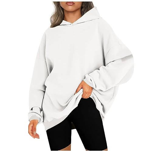 CSKJ Warehouse Deals Angebote - Damen Oversized Hoodies Sweatshirts Langarm Einfarbig Pullover Winter Kapuzenjacke Hoodies Übergangsjacke Kapuzenpullover Outdoorjacke Plüschjacke, weiß, M von CSKJ