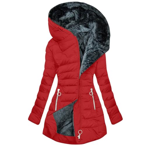 CSKJ Winterjacke Damen Daunenjacken Warme Wintermantel Baumwolle Daunenmantel Einfarbige Kleidung Frauen Dufflecoat Mode Frau Puffer Jacke Retro Parka Fleecejacken Teddy Jacken Große Größen von CSKJ