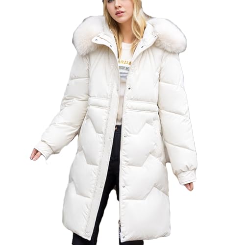 CSKJ Wintermantel Damen Lang Einfarbiger Wintermäntel mit Kapuze Steppmantel Casual Kapuzenmantel Winter Warmer Daunenjacken Taschen Winterparka Verdicken Mantel Langarmmantel Elegant Trachtenjacke von CSKJ