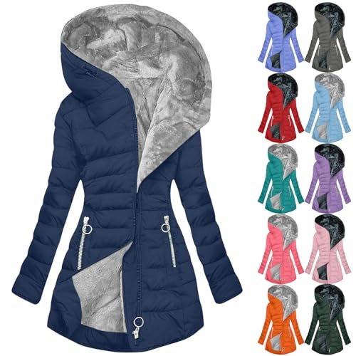 CSKJ Wintermantel Damen Warm Gefüttert Steppjacke Lange Elegant Damenmantel Winter Langarm Parka Jacke mit Kapuze Winterparka Mantel Einfarbig Bequemes Sportjacke Winddicht Outdoorjacke von CSKJ