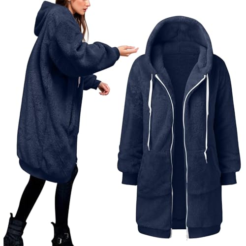 CSKJ Winterparka Damen Damen Hoodie Kapuzenpullover Lang Sweatjacke Sweatkleid Winterkleid Herbstkleid Kleid Sweatshirt Sweatshirtkleid Kapuzenjacke Kapuzenpulli Kapuze Langarm Sport, Marineblau, 5XL von CSKJ