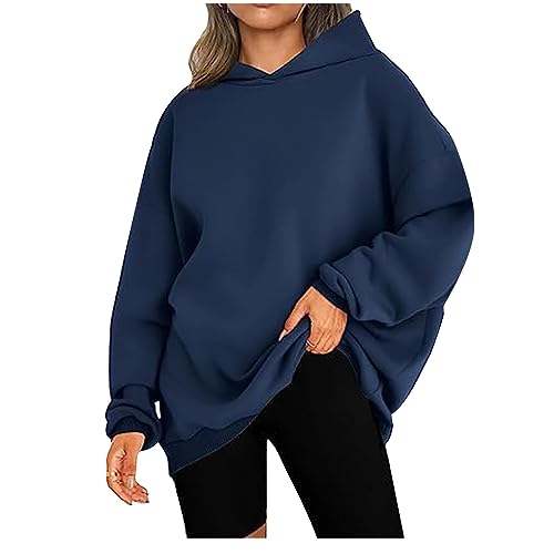 CSKJ Y2K Zip Up Hoodie - Damen Oversized Hoodies Sweatshirts Langarm Einfarbig Pullover Winter Kapuzenjacke Hoodies Übergangsjacke Kapuzenpullover Outdoorjacke Plüschjacke, Marineblau, L von CSKJ