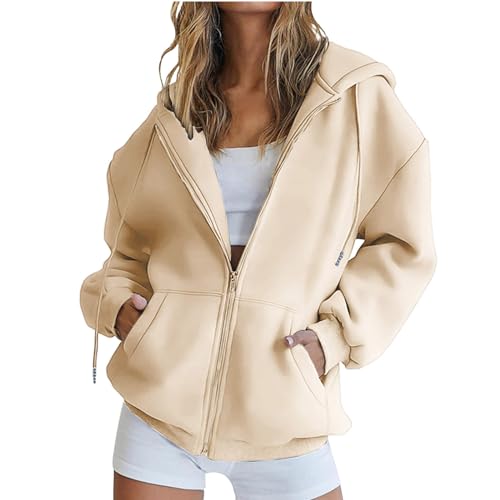 CSKJ Zip Hoodie Hoodie Damen Sweatjacke 2024 Kapuzenjacke Herbst Winter Lang Sweatshirt Kapuzenpullover Mit Kapuze Reißverschluss Mantel Oversize Pullover von CSKJ