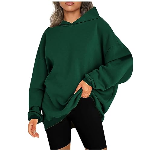 CSKJ Zip Hoodie Y2K - Damen Oversized Hoodies Sweatshirts Langarm Einfarbig Pullover Winter Kapuzenjacke Hoodies Übergangsjacke Kapuzenpullover Outdoorjacke Plüschjacke, armeegrün, XXL von CSKJ