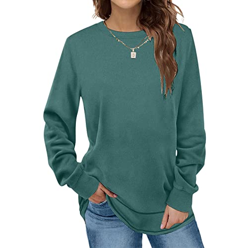 Coole Sachen Sweatshirts Damen Rundhals Langarmshirt Herbst Winter Pullover Casual Basic Oberteile Tops Warme Bluse Klamotten S-2XL, Blau, 3XL von CSKJ