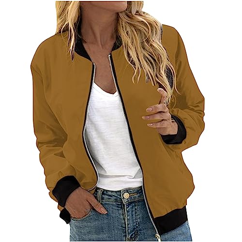 Cosplay - Bomberjacke Mit Blumen Damen Casual Jacke Fliegerjacke Pilotenjacke Bomber Jacket Mit Reißverschluss Übergangsjacke Freizeitjacke, Gelb, XXL von CSKJ