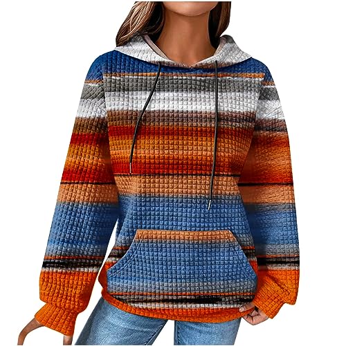 Damen Sweatshirt Kapuzenpullover Damen Vintage Waffel Pullover mit Kapuze Sweatshirt Casual Langarm Hoodie Langarmshirt Baumwolle Sport Kapuzenpulli Herbst Winter Warm Outwear, Weiß, M von CSKJ