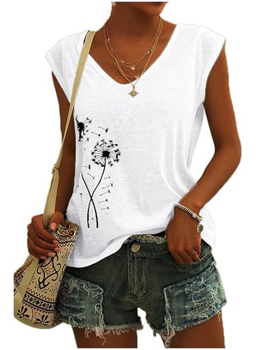 Damen T-Shirt Kurzarm V-Ausschnitt Flügelärmeln Oberteile Blusen Sommer Casual Lose Tank Top Basic Mädchen Tops von CSKJ