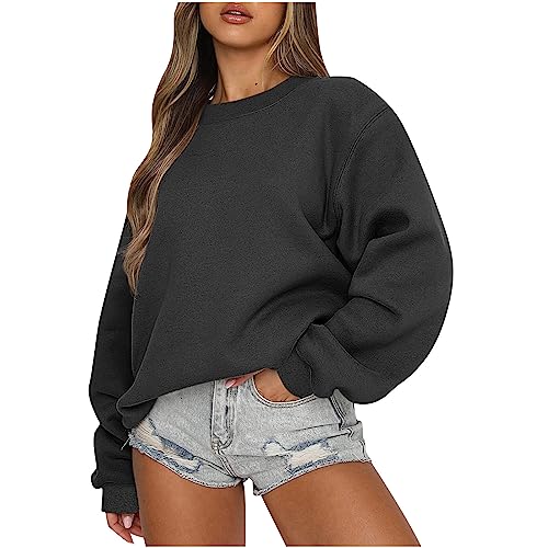 Decken Hoodie - Damen übergroße Sweatshirt mit Rundhalsausschnitt Kurz Pullover Loose Casual Oberteil Oversized Langarmshirt, Schwarz, S von CSKJ