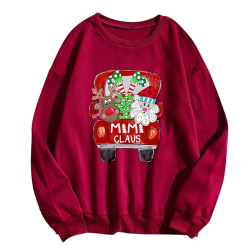 Die Discounter Damen Weihnachten Sweatshirt Winter Langarmshirt Weihnachtspullover Oversize Pullover Christmas Sweater Weihnachspullis Tshirt Xmas Pulli Lässiges Oberteile, Rot, XXL von CSKJ