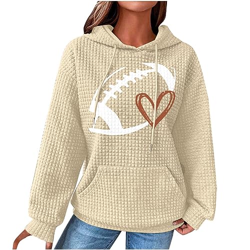 Dirndl Damen - Kapuzenpullover Damen Vintage Waffel Pullover mit Kapuze Sweatshirt Casual Langarm Hoodie Langarmshirt Baumwolle Sport Kapuzenpulli Herbst Winter Warm Outwear, Beige, XXL von CSKJ