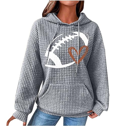 Dirndlbluse - Kapuzenpullover Damen Vintage Waffel Pullover mit Kapuze Sweatshirt Casual Langarm Hoodie Langarmshirt Baumwolle Sport Kapuzenpulli Herbst Winter Warm Outwear, Grau, M von CSKJ