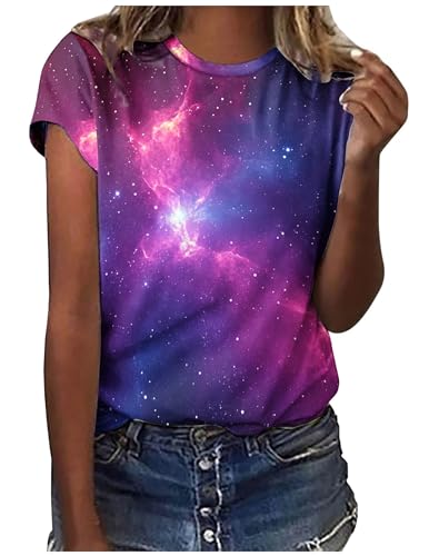 Einfarbig Tshirt Damen Lässige Oberteile Pullover T-Shirt Einfarbiges Basic Shirt Rundhals Kurzarm Sommer Tops Lockere All-Match Tunika Bluse Laufshirt Sportshirt von CSKJ