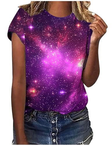 Einfarbig Tshirt Damen Lässige Oberteile Pullover T-Shirt Einfarbiges Basic Shirt Rundhals Kurzarm Sommer Tops Lockere All-Match Tunika Bluse Laufshirt Sportshirt von CSKJ