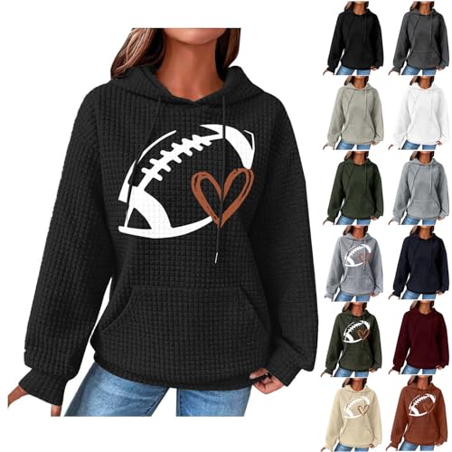 Einkaufstrolley - Kapuzenpullover Damen Vintage Waffel Pullover mit Kapuze Sweatshirt Casual Langarm Hoodie Langarmshirt Baumwolle Sport Kapuzenpulli Herbst Winter Warm Outwear, Schwarz, XXL von CSKJ