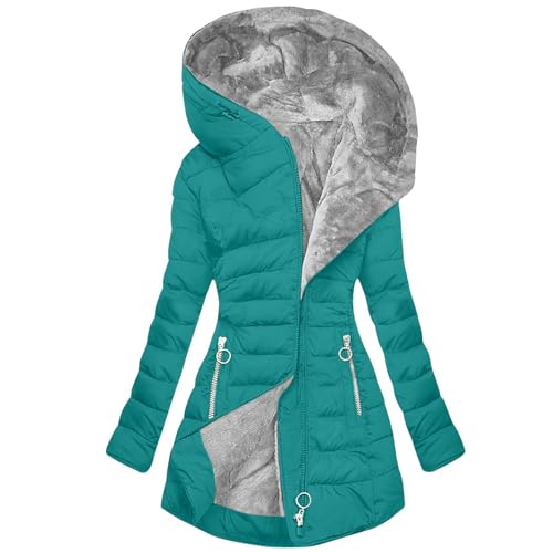Fleecejacke Damen Lang mit Kapuze Wintermantel Kuschelig Fleecefutter Parka Mantel Große Größen Flauschiger Teddy Plüsch Steppjacke Windbreaker Trenchcoat Gepolsterte Übergangsmantel Kapuzenjacke von CSKJ
