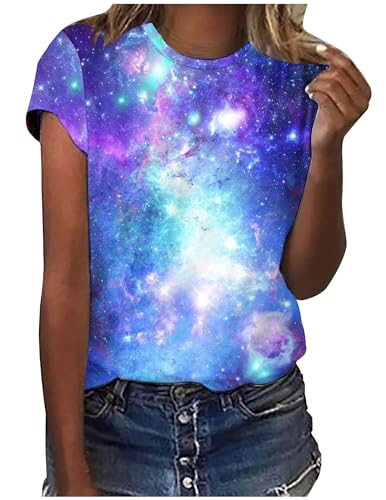 Galaxie Druck Ausgefallene Tshirt Damen Baumwolle Oberteile Langarmshirt V Ausschnitt Oberteil Lose T-Shirt Lässig Pullover Sweatshirt Basic Tshirt Tunika Top Bluse Einfarbig Casual T-Shirts von CSKJ
