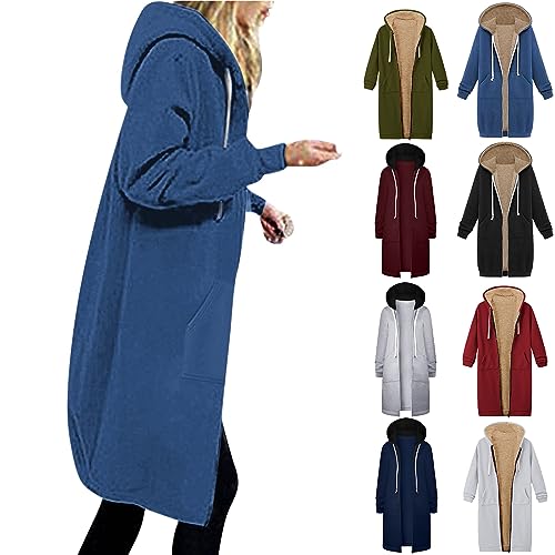 Geschenkgutschein Amazon - Winterjacke Damen Teddy Fleecejacke Warm Gefüttert Winter Plüschjacke Lang Einfarbig Winterpullover Hooded Jacke Casual Kapuzenpullover mit Tasche, Blau, 3XL von CSKJ