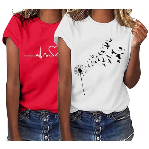 Grafik-T-Shirts für Frauen Damen Täglicher Druck O Ausschnitt Tops Kurzarm Rundhals T-Shirt Übergroße T-Shirts für Frauen von CSKJ