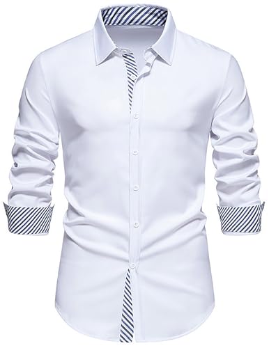 Hemd Herren Langarm Shirt Hemden Regular Fit Freizeithemd Oberhemden Langarmshirt Button Down Businesshemd Weißes Schwarzes Rotes Hemd Stretch Herrenhemden Männer Kleidung Klamotten Outfit von CSKJ