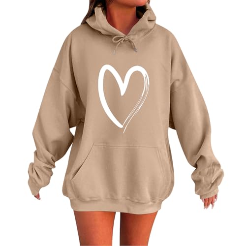 Hoodie Damen Herz-Print Kapuzenpullover Pullover Herbst Winter Casual Sweatshirt mit Kapuze Langarm Hoody mit Taschen Oberteile Outdoor Sport Streetwear für Frauen von CSKJ