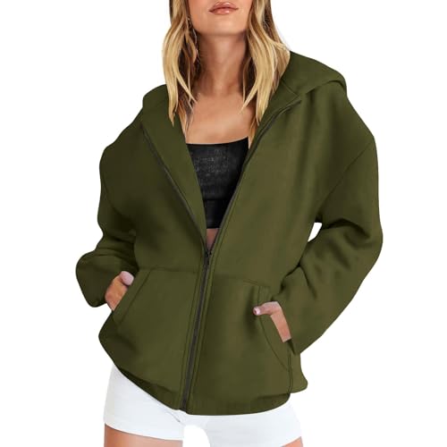 Hoodie Damen Kapuzenpullover Pullover Herbst Winter Casual Einfarbig Sweatshirt Langarm Reißverschlüsse Sweatjacke Oversize Oberteile mit Kapuze Outdoor Sport Streetwear für Frauen von CSKJ