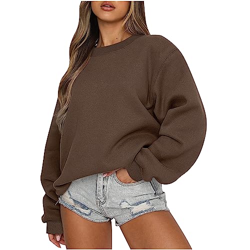 Hoody Damen Mit Kapuze - Damen übergroße Sweatshirt mit Rundhalsausschnitt Kurz Pullover Loose Casual Oberteil Oversized Langarmshirt, Khaki, S von CSKJ