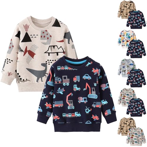 Jungen Sweatshirt Mit Kawaii Dinosaurier Haifisch Tintenfisch Muster Langarm Pullover Kinder Oberteilung 2-7 Jahre von CSKJ