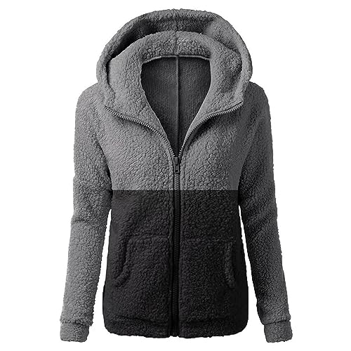 Kapuzenjacke Damen - Fleecejacke Damen Kapuzenpullover Hoodie mit Zipper Teddyjacket Sweatshirt Basic Kapuzenjacke Causal Sweatjack Plüschjack Jacket Winter Warm Einfarbig Hoodies, grau, 5XL von CSKJ