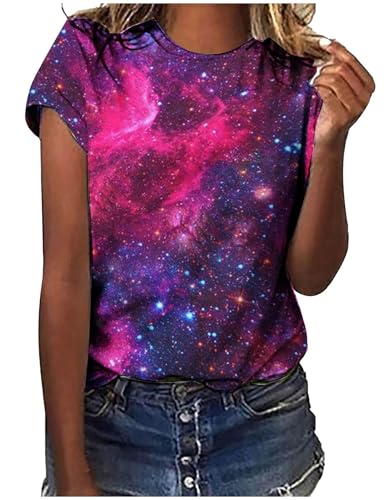 Karneval Kostüm Ausgefallene Tshirt Damen Galaxie Drucken Bluse Kurzarm Rundhals T-Shirt Locker Frauen Oberteile Sommer Alltag Crop Top Sport T-Shirts Teenager Mädchen Kleidung Y2k Sommerkleidung von CSKJ