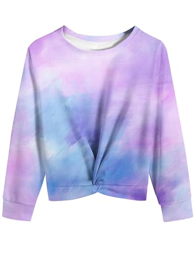 Mädchen Langarmshirts Kinder Tops Farbverlauf Kleidung Batik Sweatshirt Mode Farbblock T-Shirt Bedrucktes Bekleidung Loose Lässig Oberteile Classic Basic Long Sleeve Top Baumwolle Langarm Pullover von CSKJ