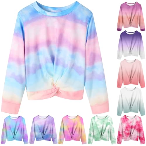 Mädchen Langarmshirts Kinder Tops Farbverlauf Kleidung Batik Sweatshirt Mode Farbblock T-Shirt Bedrucktes Bekleidung Loose Lässig Oberteile Classic Basic Long Sleeve Top Baumwolle Langarm Pullover von CSKJ