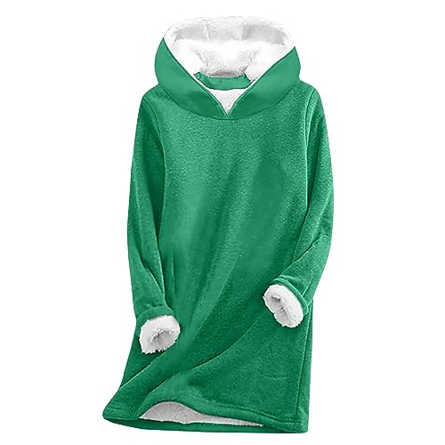 Oversized Hoodie - Hoodie Damen Kapuzenpullover Teddy Fleece Sweatshirt Warmes Sherpa Gefüttertes Pullover mit Kapuze Winter Casual Langarmshirt Oberteile Einfarbig Thermounterwäsche, grün, L von CSKJ