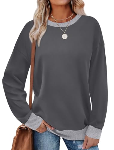 Pullover Damen Casual Einfarbige Sweatshirt Frauen Mode Sweater Herbst und Winter Langarmshirt Langarm Rundhals Pulli Locker Oberteil für Fitness Yoga Freizeit von CSKJ