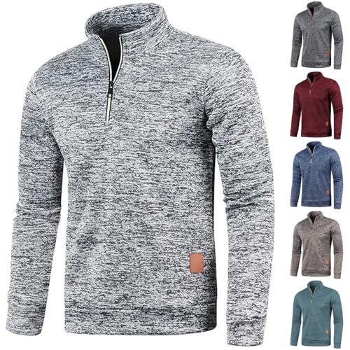 Pullover Herren Zip up Stehkragen Pullover Arbeitspullover Ohne Kapuze Winter Casual Sport Langarmshirt Sweater V Ausschnitt Freizeit Slim fit Solide Basic Männer Pullover von CSKJ