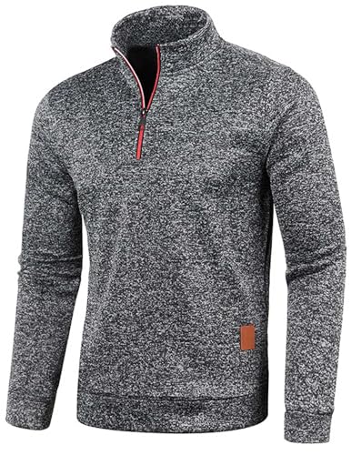 Pullover Herren Zip up Stehkragen Pullover Arbeitspullover Ohne Kapuze Winter Casual Sport Langarmshirt Sweater V Ausschnitt Freizeit Slim fit Solide Basic Männer Pullover von CSKJ