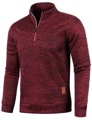 Pullover Herren Zip up Stehkragen Pullover Sweatshirt Ohne Kapuze Winter Casual Sport Langarmshirt Sweater V Ausschnitt Freizeit Slim fit Solide Basic Männer Pullover von CSKJ