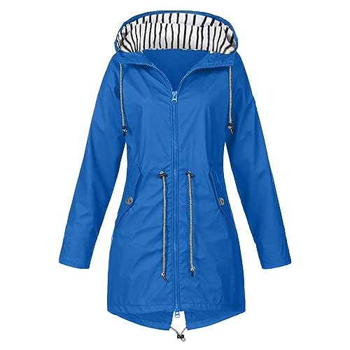 Regenmantel Damen - Regenjacke Damen Wasserdicht Atmungsaktiv 5xl Große Größen Regenmantel Softshelljacke Outdoorjacke Übergangsjacke Leichte Jacke für Frühlings Herbst, blau, 3XL von CSKJ