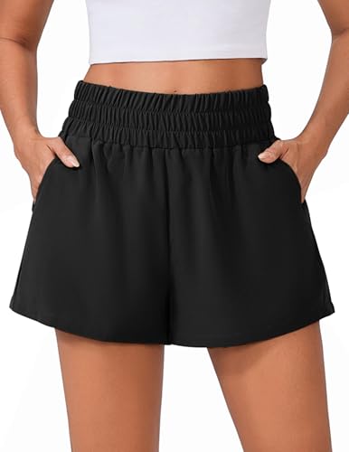 Shorts Damen Sommer Mode Sporthose Casual Einfarbig Kruz Hose mit Taschen High Waist Sportshorts Lässig Schnell Trocken Shorts für Frauen von CSKJ
