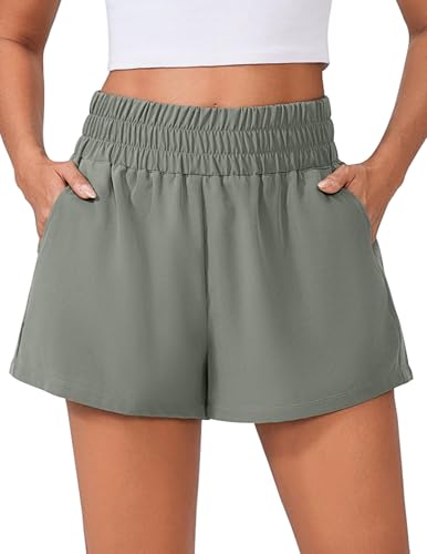 Shorts Damen Sommer Mode Sporthose Casual Einfarbig Kruz Hose mit Taschen High Waist Sportshorts Lässig Schnell Trocken Shorts für Frauen von CSKJ